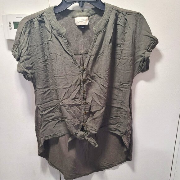 Front Tie Button Up Blouse - Picture 1 of 9